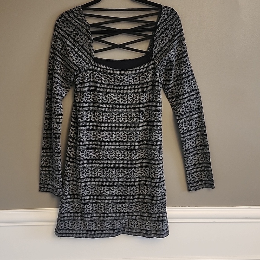 Free People Black and Gray Long Sleeve Dress - Picture 4 of 12
